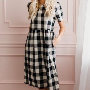 Eliza Checkered Dress in Black and Cream.